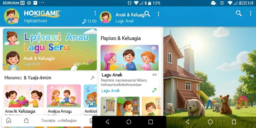 Antarmuka HOKIGAME yang ceria dan interaktif untuk lagu anak.