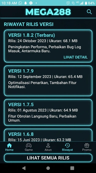 Riwayat Versi mega288 untuk Pengguna Android